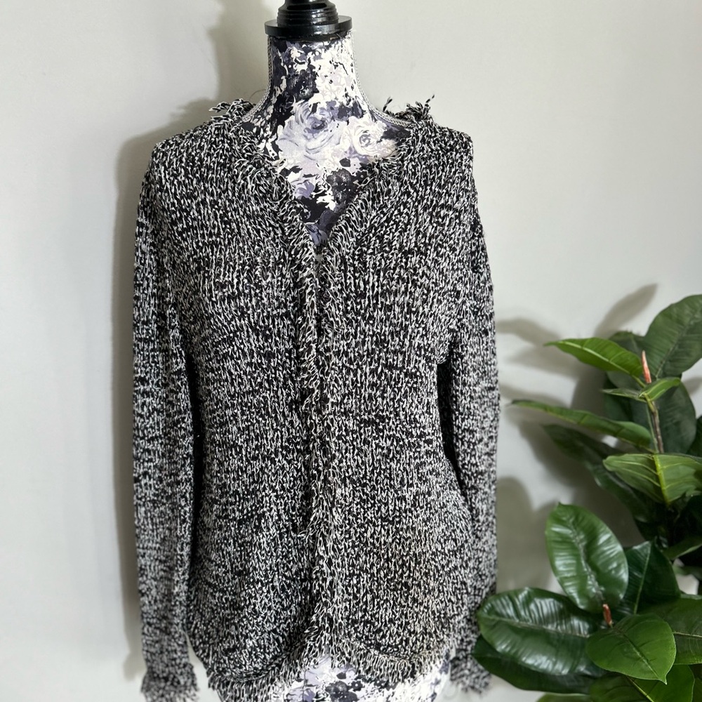 Chicos Black and White fringy sweater